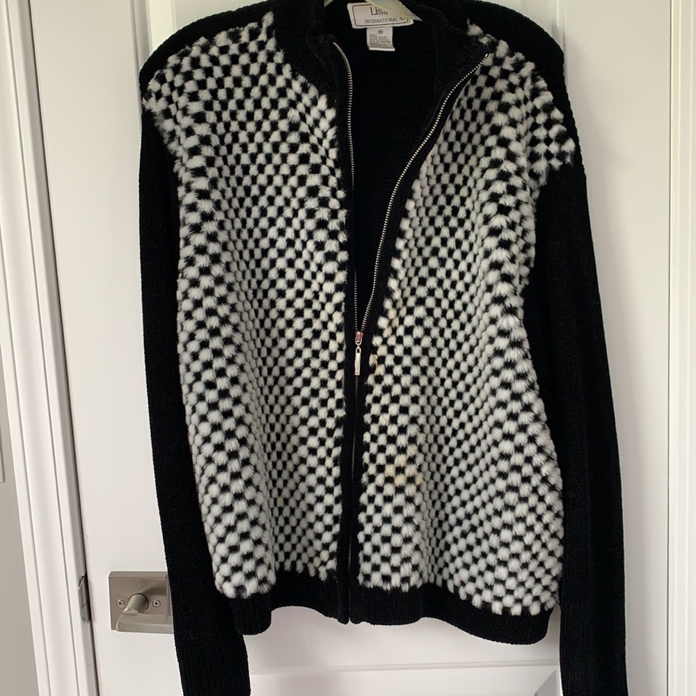 Chenille Checked Cardigan Medium Euc - image 5